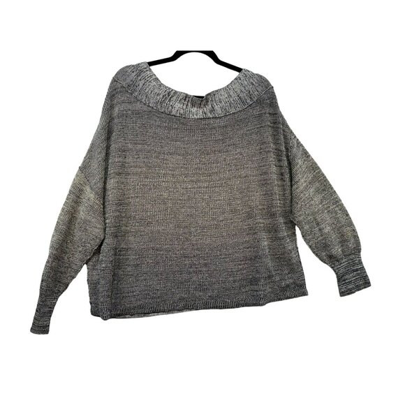 Free People Womens Oversized Knit Sweater  L Gray Linen Blend - Picture 10 of 12
